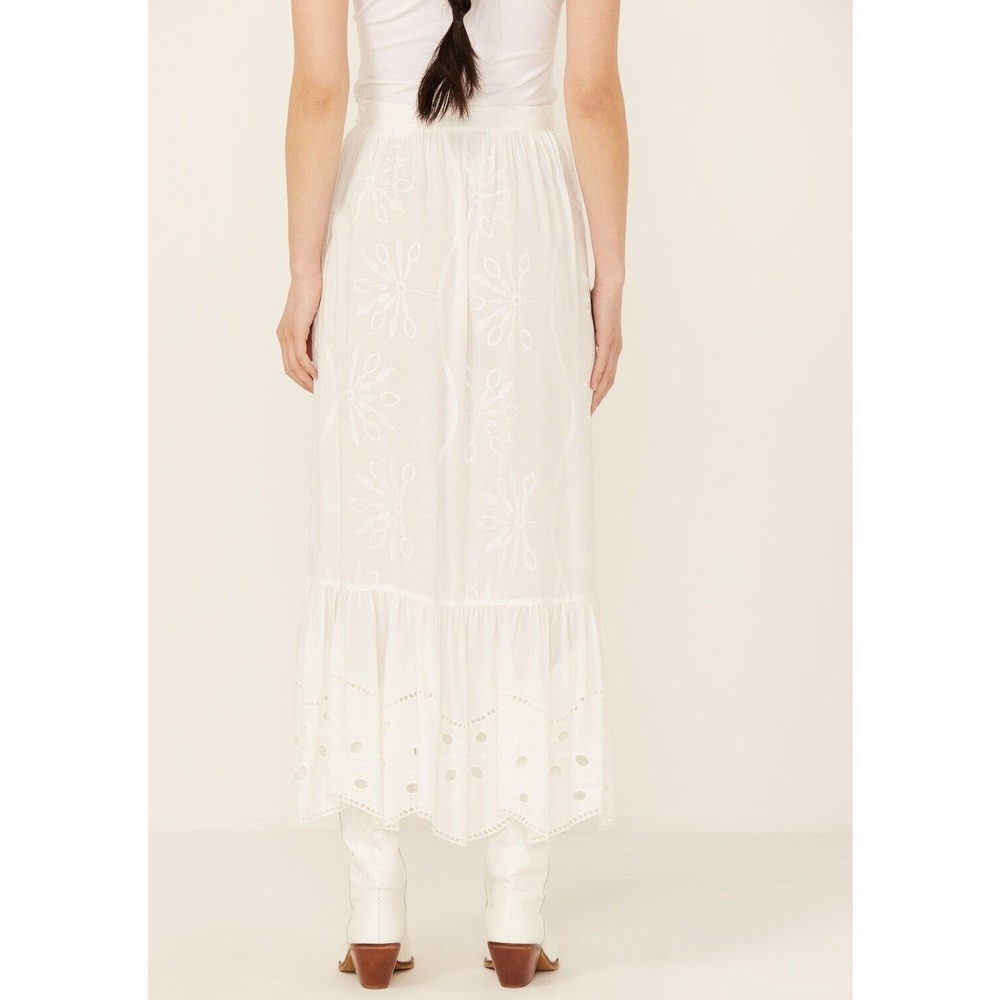 Beyond the Radar White Embroidered Eyelet Wrap Maxi Skirt Bohemian High Low - Picture 3 of 15
